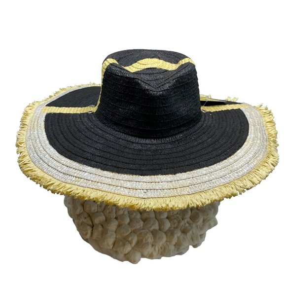 Black Painted Wide Brim Straw Hat main image 4